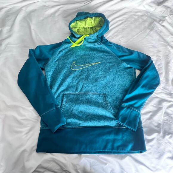 Nike Therma-Fit Kids Hoodie Medium 10-12 Teal Blue Green Pullover Swoosh Logo - Picture 1 of 7
